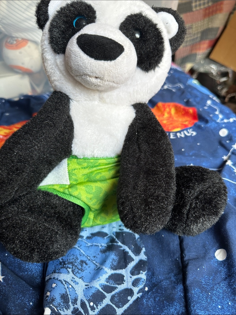 Plush Panda Stuffed Animal in Black, White & Green Diaper